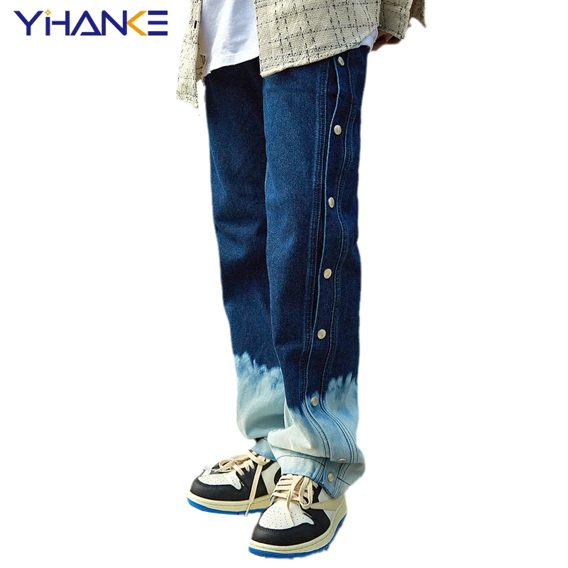 New Jeans Men's Feet Gradient Color Trendy Men's Trousers Loose Straight-leg Pants Casual Feet Slit Trousers Street Men's джинсы