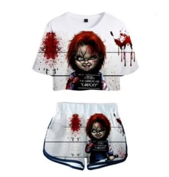 

Horror Movie Chucky Pop Summer Soft Shorts And T-shirts Fashion Women Two Piece Sets Cool Print Crop Top Tracksuit Clothes