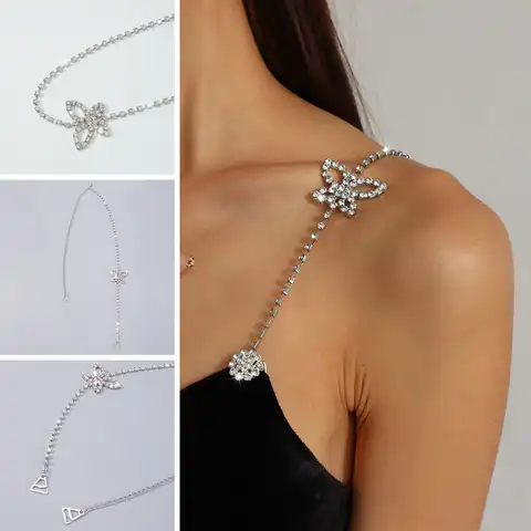 Sexy Shoulder Straps Crystal Underwear Strap Metal Sexy Women Bra Cool Chains Butterfly Chain Body Straps Invisible Bra Non