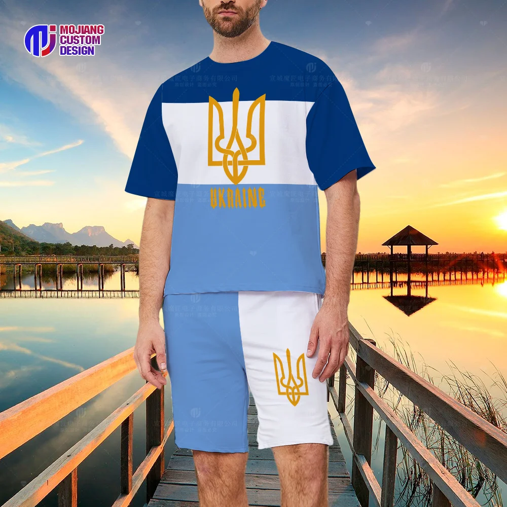 Ukraine Men's T-Shirt Shorts Set National Flag Shirt 3D Printed O-Neck Oversized Short Sleeve Jersey Fashion Men's Streetwear