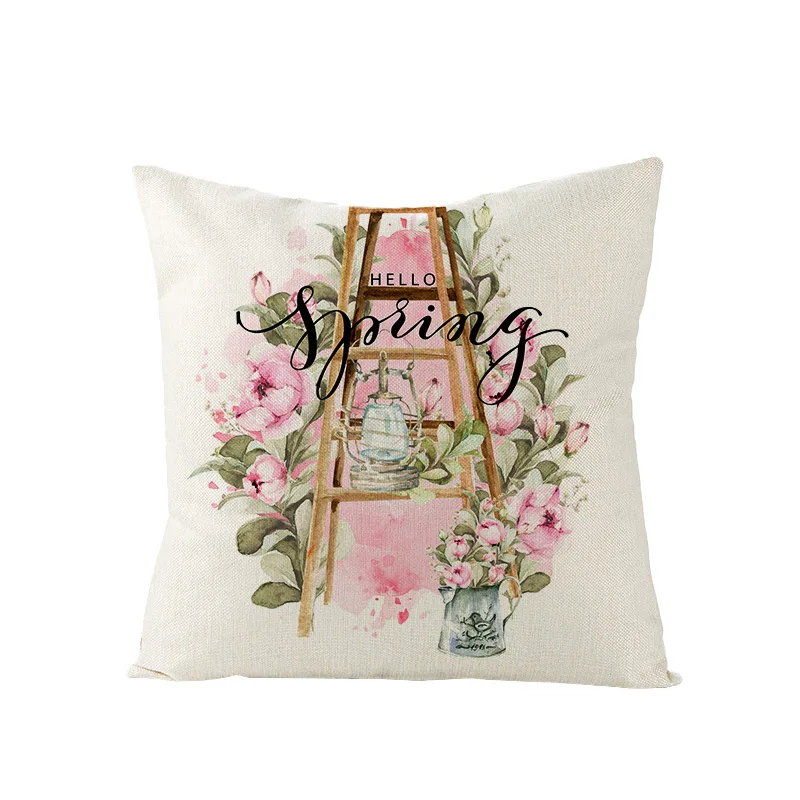 Boho Flowers Truck Linen Pillowcase Red Floral Office Chair Decorative Pillowcases for Living Room Bed Garden Chair Pillow Case