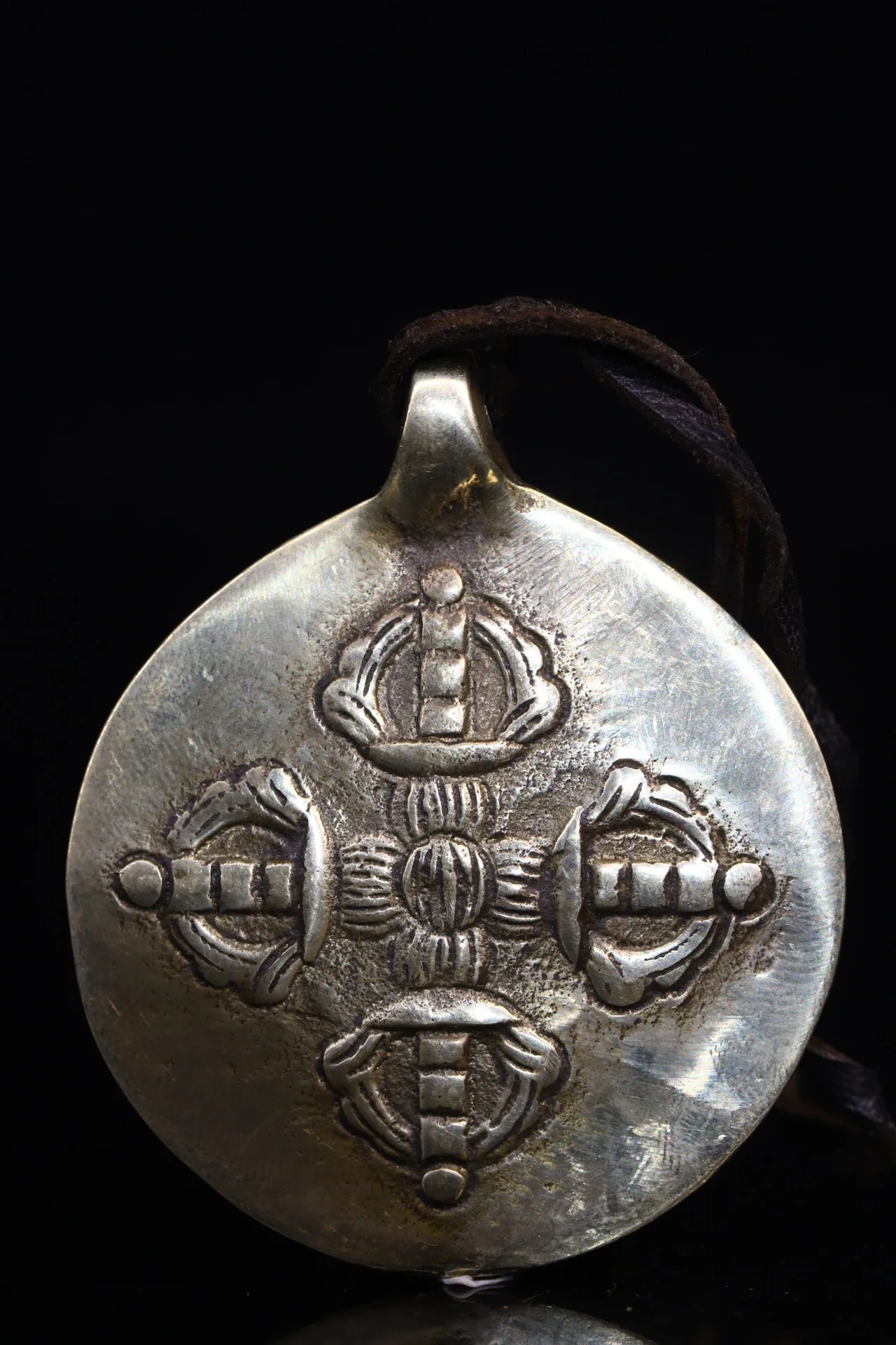 

3"Tibetan Temple Collection Old Bronze cross Vajra Jiugong gossip Amulet pendant Town house Exorcism ward off evil spirits