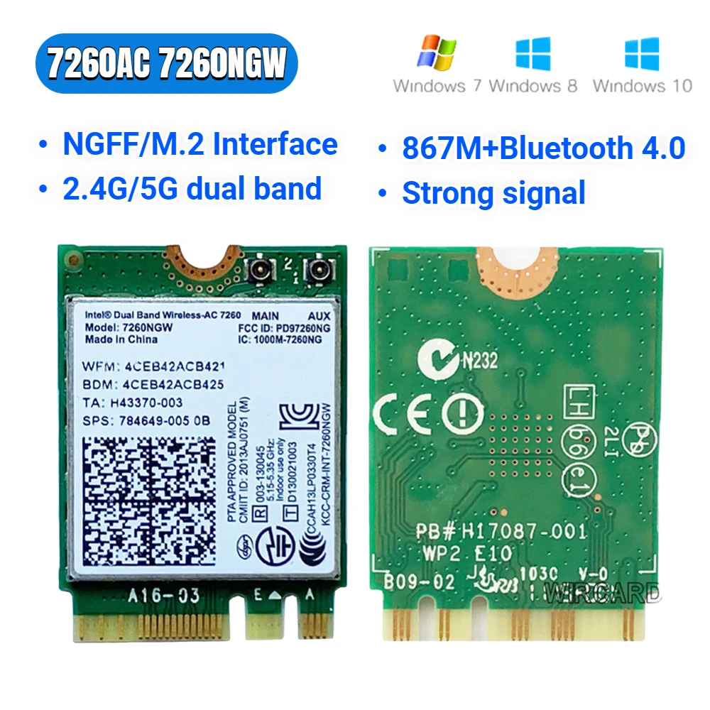 

Сетевой адаптер Intel Dual Band 2,4G 5G беспроводной модуль Bluetooth-совместимый 4,0 WiFi беспроводная сетевая карта 7260AC/7260NGW