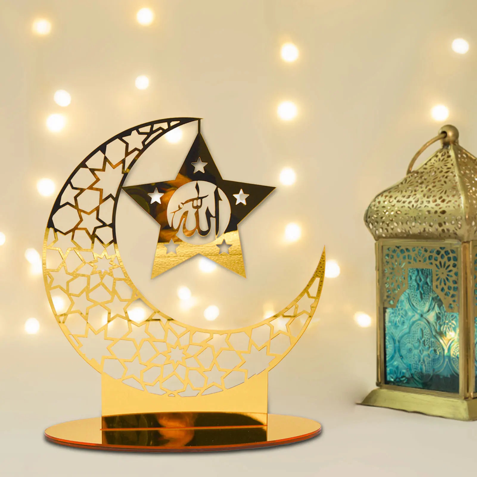 

Muslim Ramadan Decorations Acrylic Mirror Ramadan Eid Festival Decoration Hollow Moon Star Shape Craft Decoration For Home