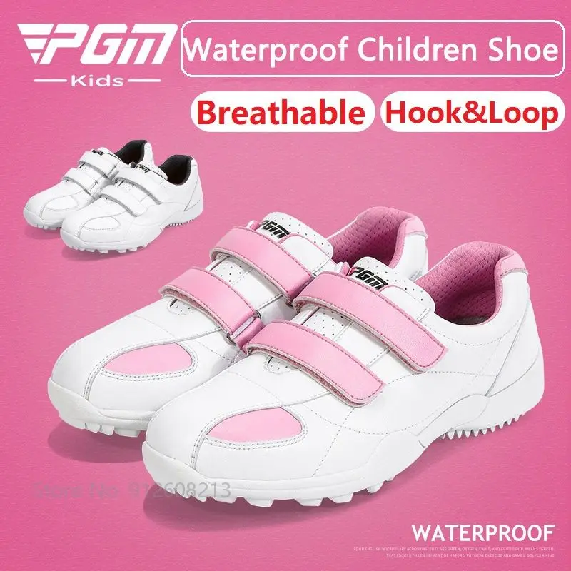 

PGM Teenager’s Waterproof Golf Shoes Children Hook and Loop Golf Sneakers Anti-slip Spikes Footwear for Girls Breathable Trainer