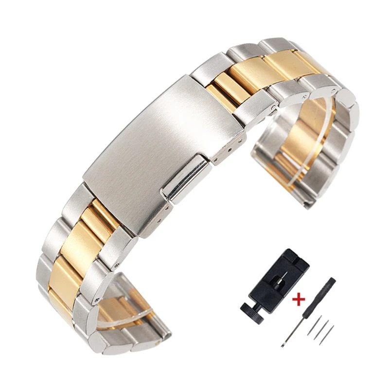 

18 20 22 24mm Three Bead Diving Stainless Steel Watchband Solid Watch Strap Women Men Universal Bracelet Replacement