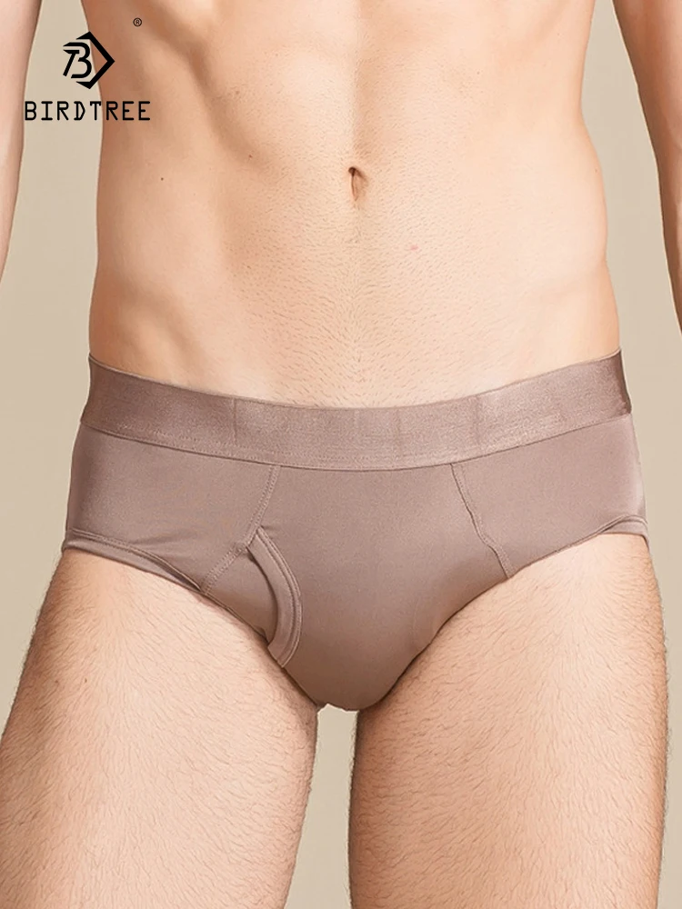 

Birdtree 100%Natural Mulberry Silk Panties Briefs Men Mid-rise Underwear Healthy Lingerie Solid Navy Khaki Silver New P36013QC