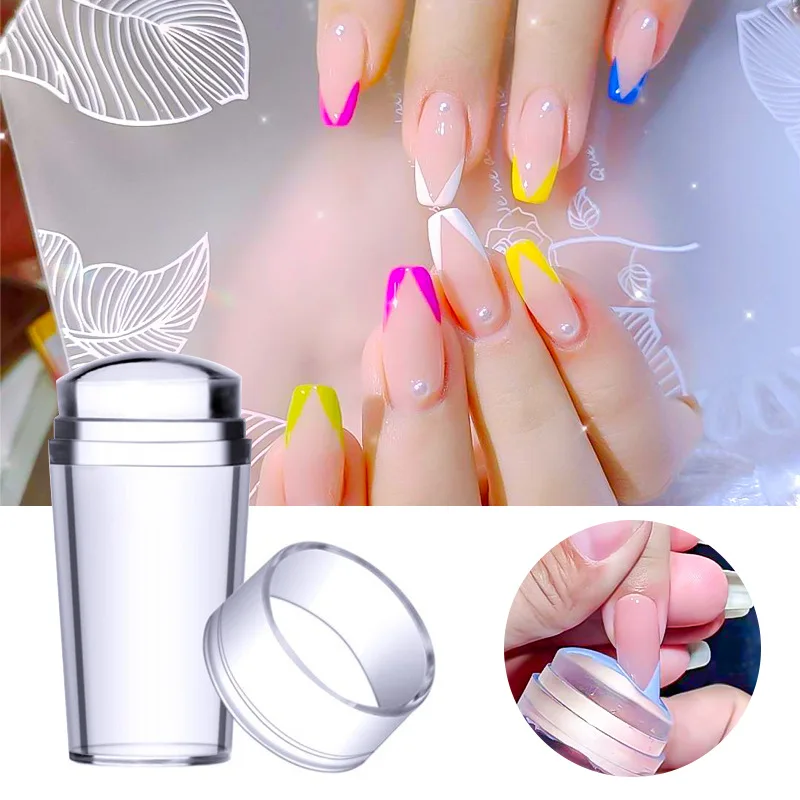 

Nail Art Sticker Silicone Nail Stamp with Cover Full Transparent Handle French Nail Transfer Belt Scraper Tool