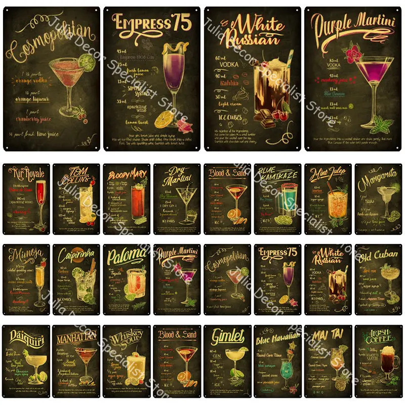 

Retro Cocktail Vintage Iron Wall Decor Tin Sign Metal Sign Decorative Plaque Coffee Club Bar Man Cave Kitchen Room Decoration