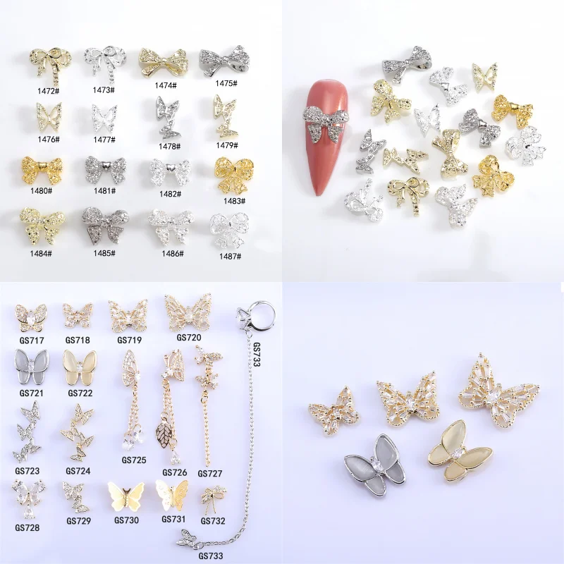 

2pcs/10pcs Glitter Rhinestones Butterfly/Bow Nail Art Charms 3D Alloy Multi Styles Jewelry Nail Decorations DIY Luxury Accessory