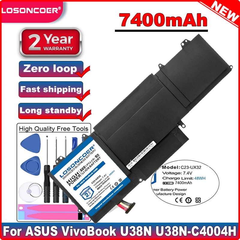 Аккумулятор для ноутбука LOSONCOER 7400mAh C23-UX32 для ASUS VivoBook U38N U38N-C4004H ZenBook UX32 UX32A UX32VD UX32LA в наличии.