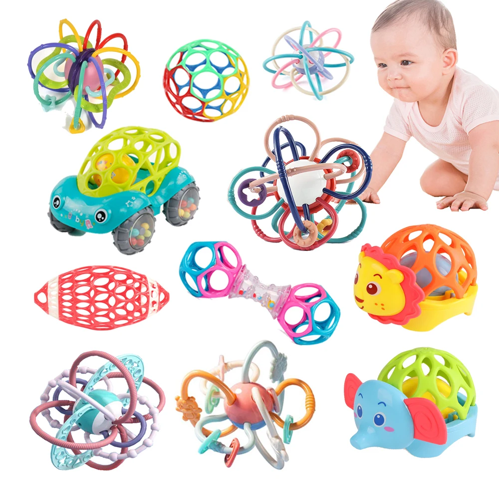 

Развивающий шар для новорожденных 0-12 месяцев, безопасные мягкие игрушки для прорезывания зубов, пластиковая ручная погремушка для раннего развития