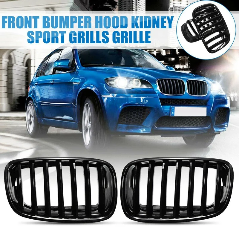 

1 пара глянцевая черная передняя решетка радиатора для BMW X5 X6 E70 E71 2007-2013 51137157687 51137157688