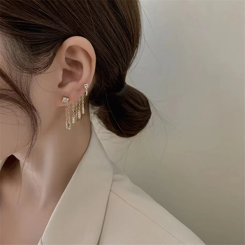 

Vintage Gold Color Bar Long Thread Tassel Drop Earrings for Women Glossy Arc Geometric Korean Earring Fashion Jewelry Oorbellen