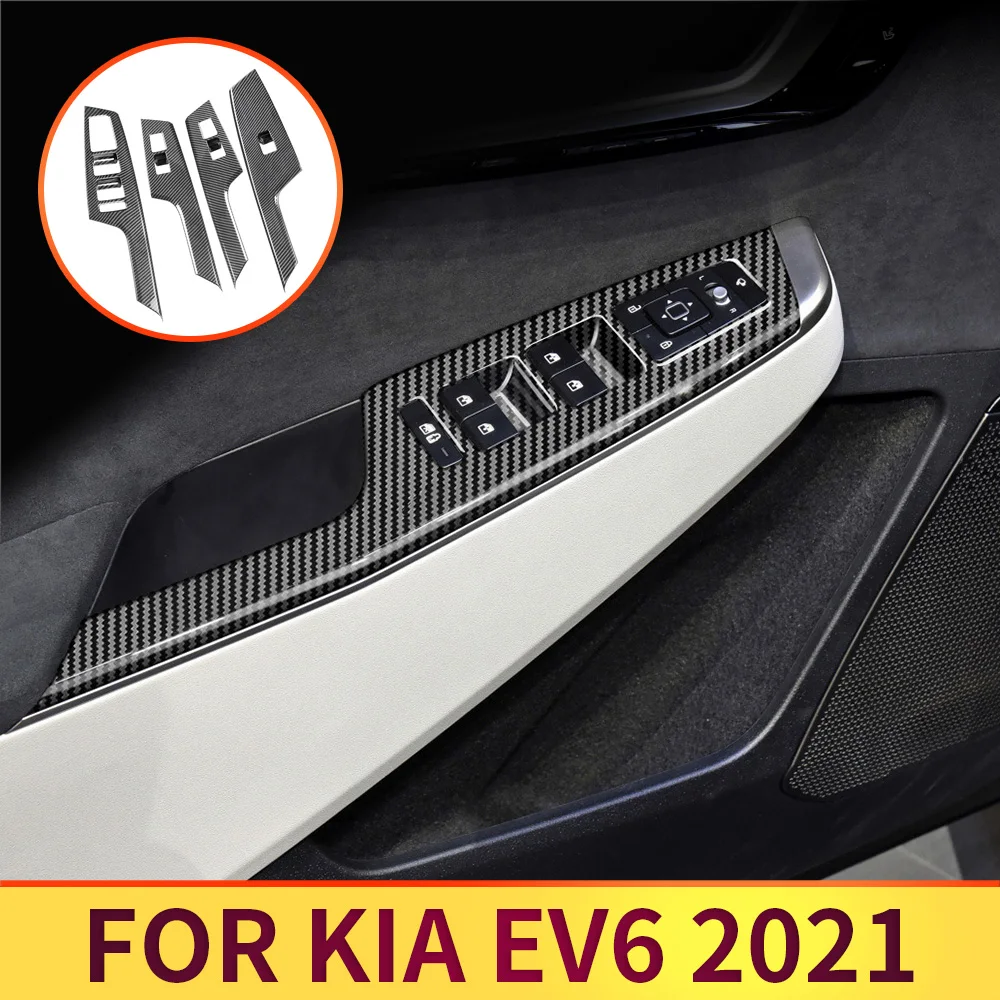 

Стеклянная панель подъема, аксессуары для интерьера для Kia EV6 2021, модификация, черная крышка переключателя из углеродного волокна, рамка для ...