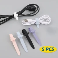 5pcs silicone phone cable tie fishbone cable organizerdata cable winder earphone clip for mouse headphone strap desk tidy