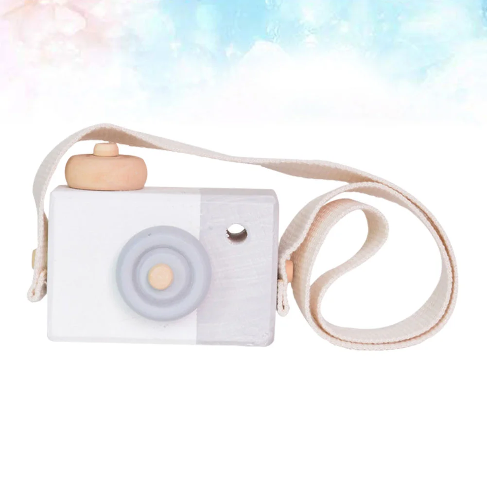 

Wooden Camera Ornament Simulation Wood Camera Toys Child Camera Toys Home Accessories (White Grey Edge)