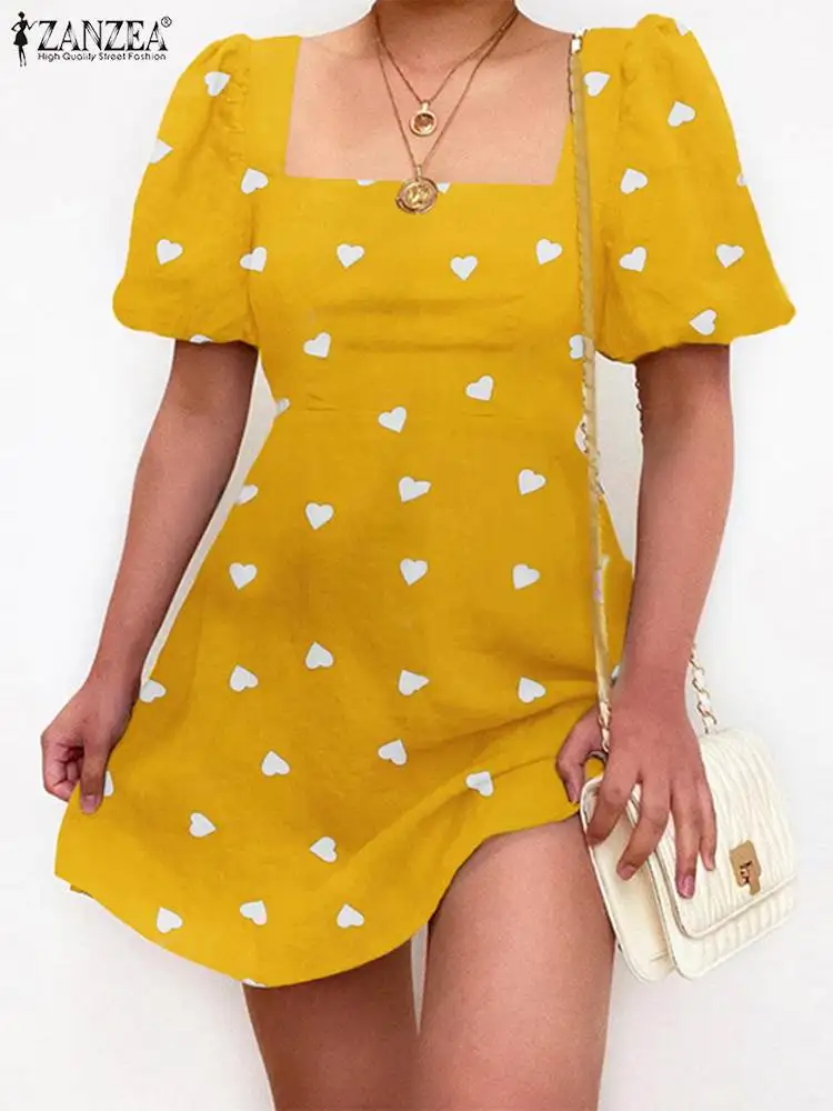 

2022 Summer Party Swing Robe Elegant Short Dress For Women ZANZEA Casual Puff Sleeve Mini Vestido Fashion Holiday A Line Dresses