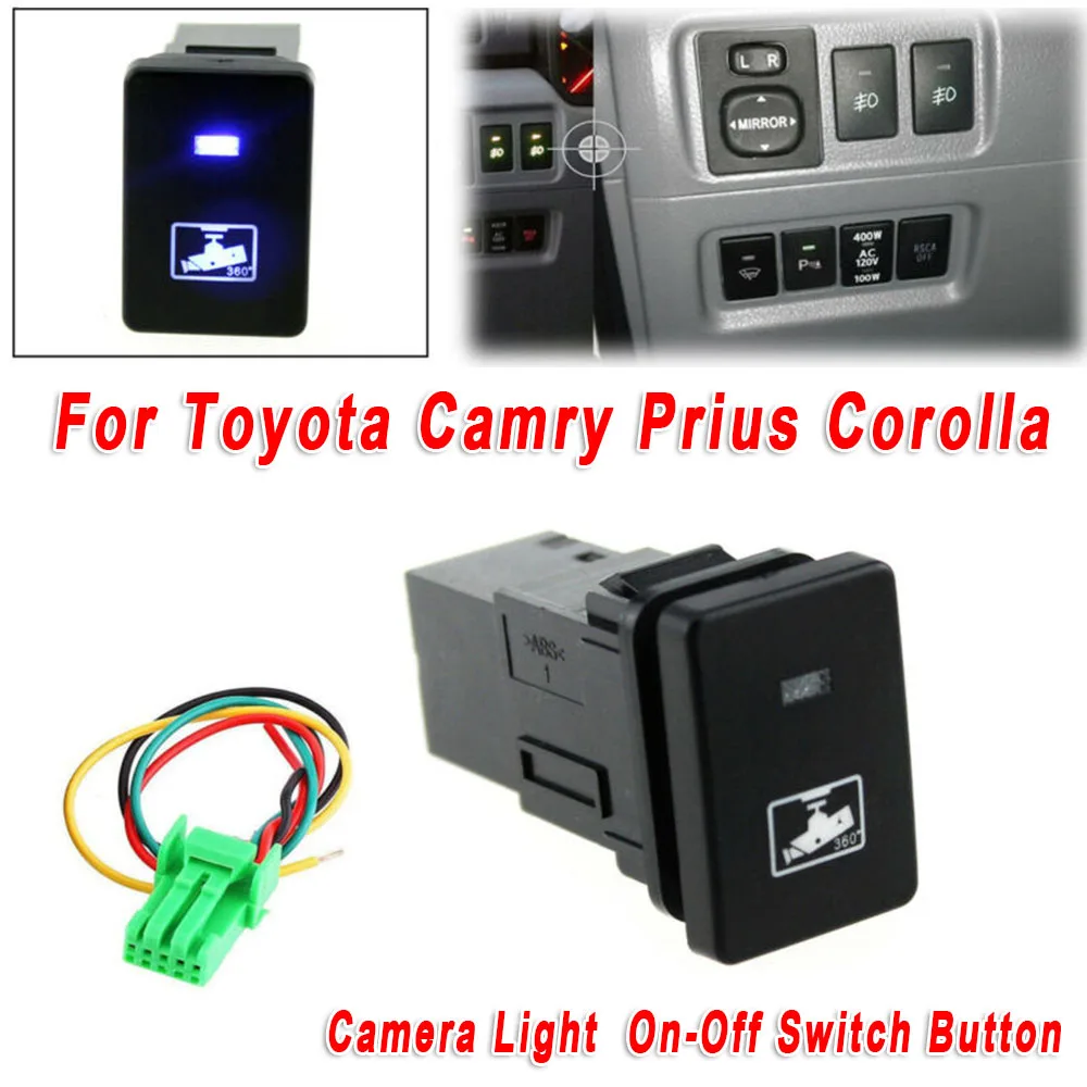 

DC 12V Blue LED Camera Light Push On-Off Switch Button For Toyota Camry Prius Corolla Car Accessories