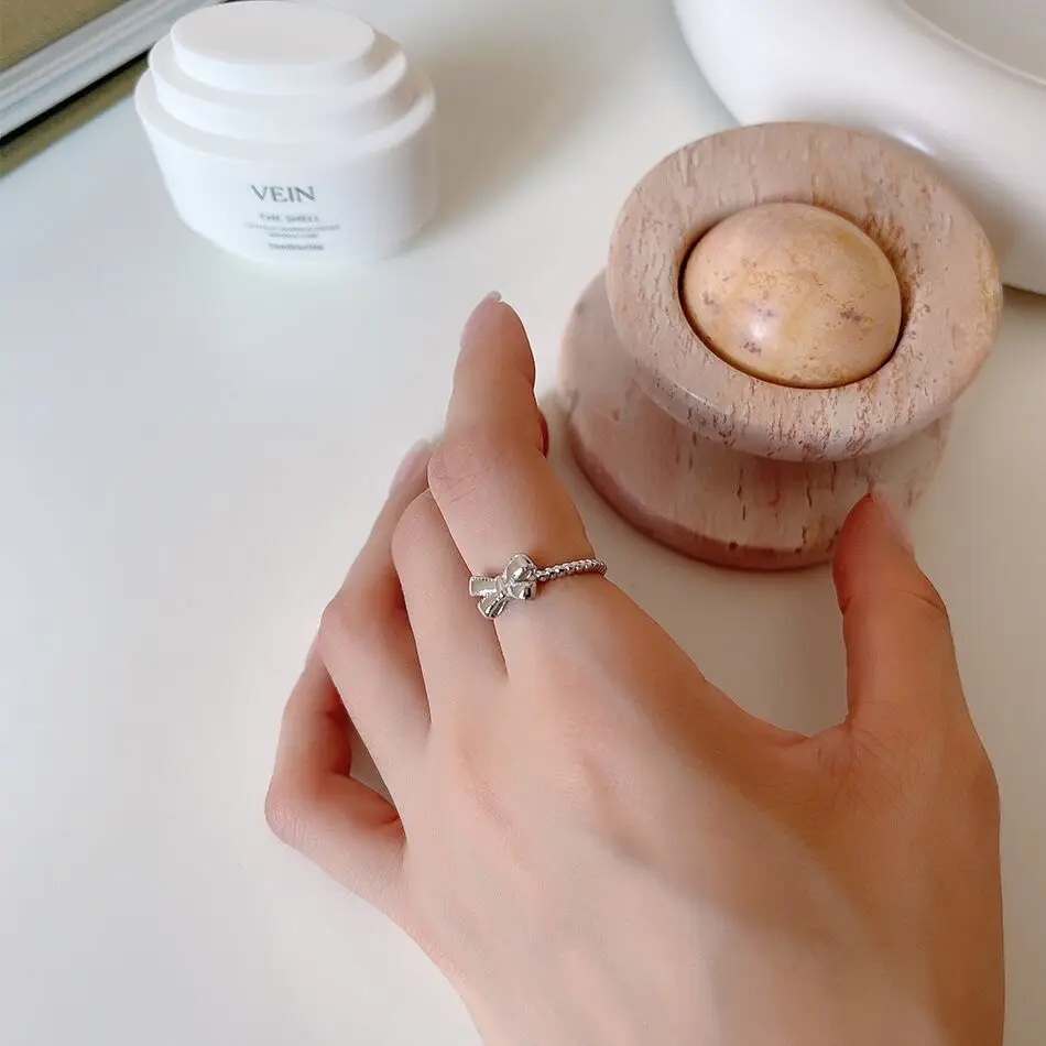 

Sweet Twisted Bowknot Princess Simple Fashion Silver Color Adjustable Rings For Women Elegant Trendy Jewelry Gifts