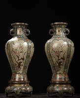 19 chinese folk collection old purple bronze cloisonne fushou plum bossom elephant ears vase appreciate the bottle ornament