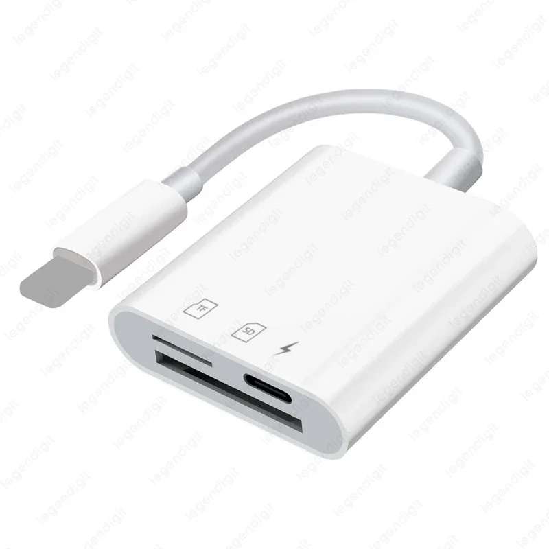 Устройство чтения карт памяти 4в1 TF SD для iPhone с адаптером зарядки iOS Кабель OTG