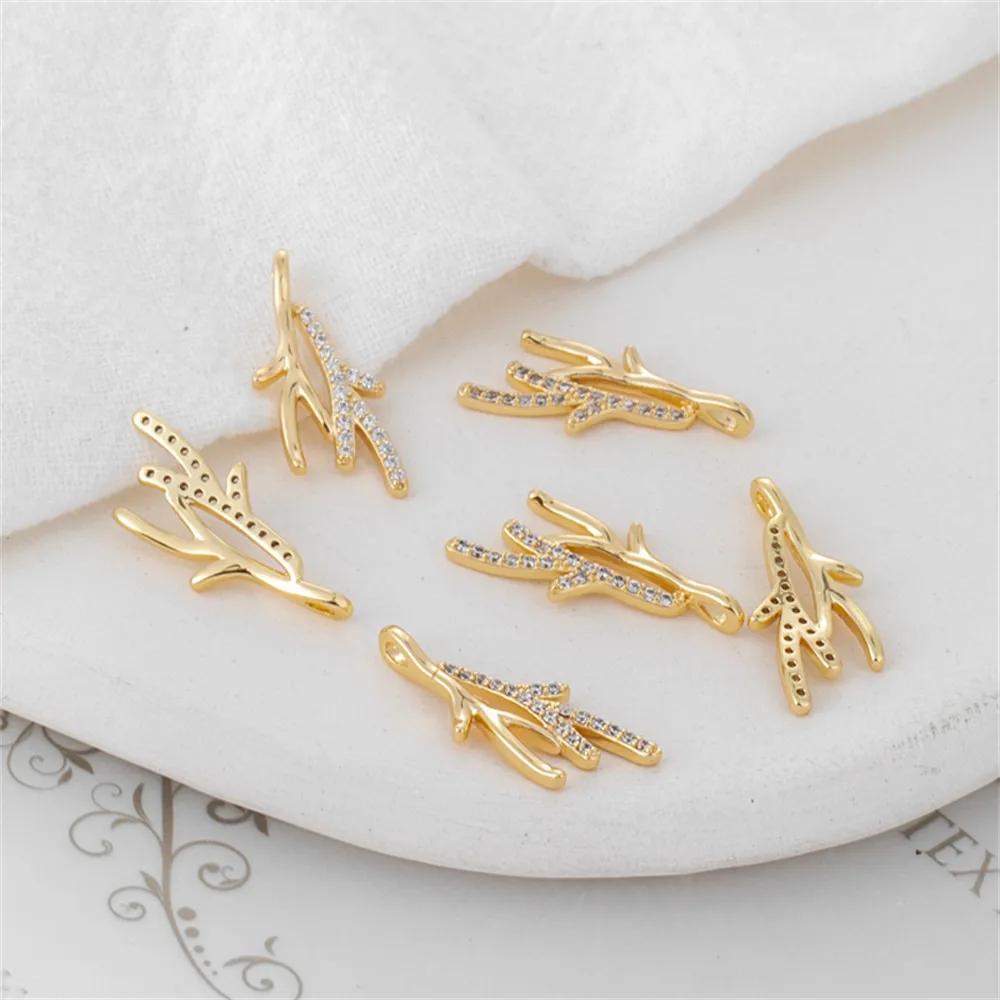 

14k gold clad color preserving micro zirconia 9*20mm antler branch pendant diy jewelry bracelet earrings necklace charm