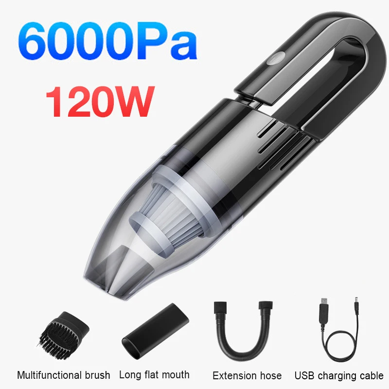 

6000pa 120W Handheld Wireless Car Vacuum Cleaner USB Fast Charging For Home Auto Super Suction Mini Cordless Vacuums Cleaning