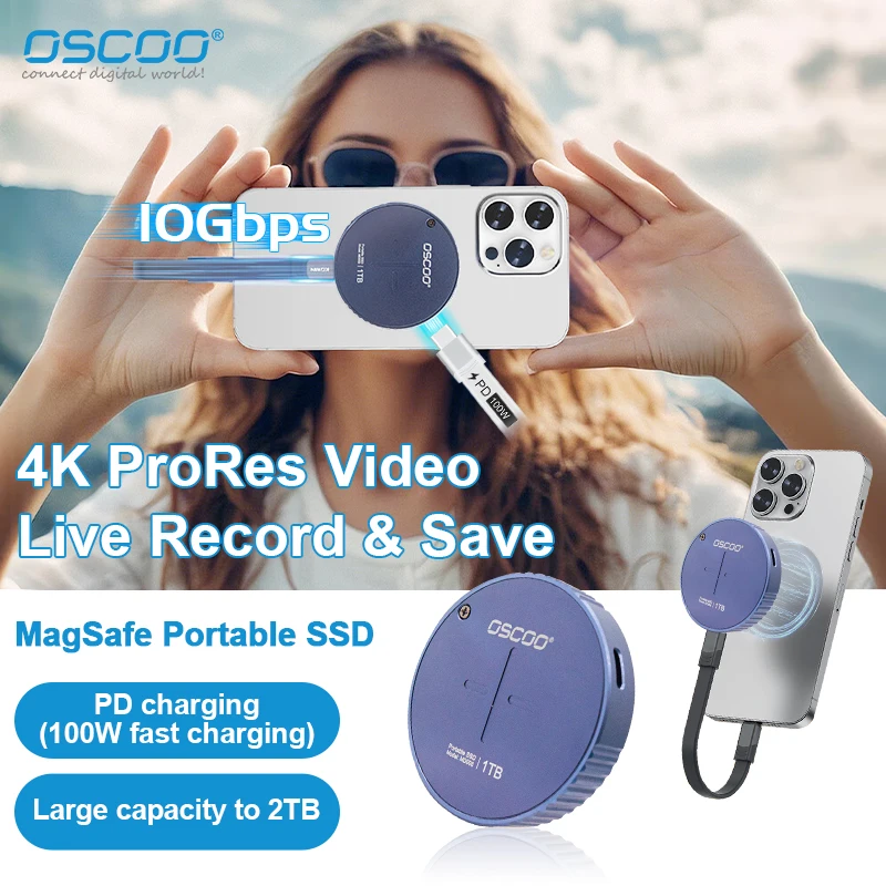 OSCOO Magsafe Портативный SSD TypeC 1 ТБ PSSD Поддержка PD Блок питания Disco Duro - Цена: 7699
