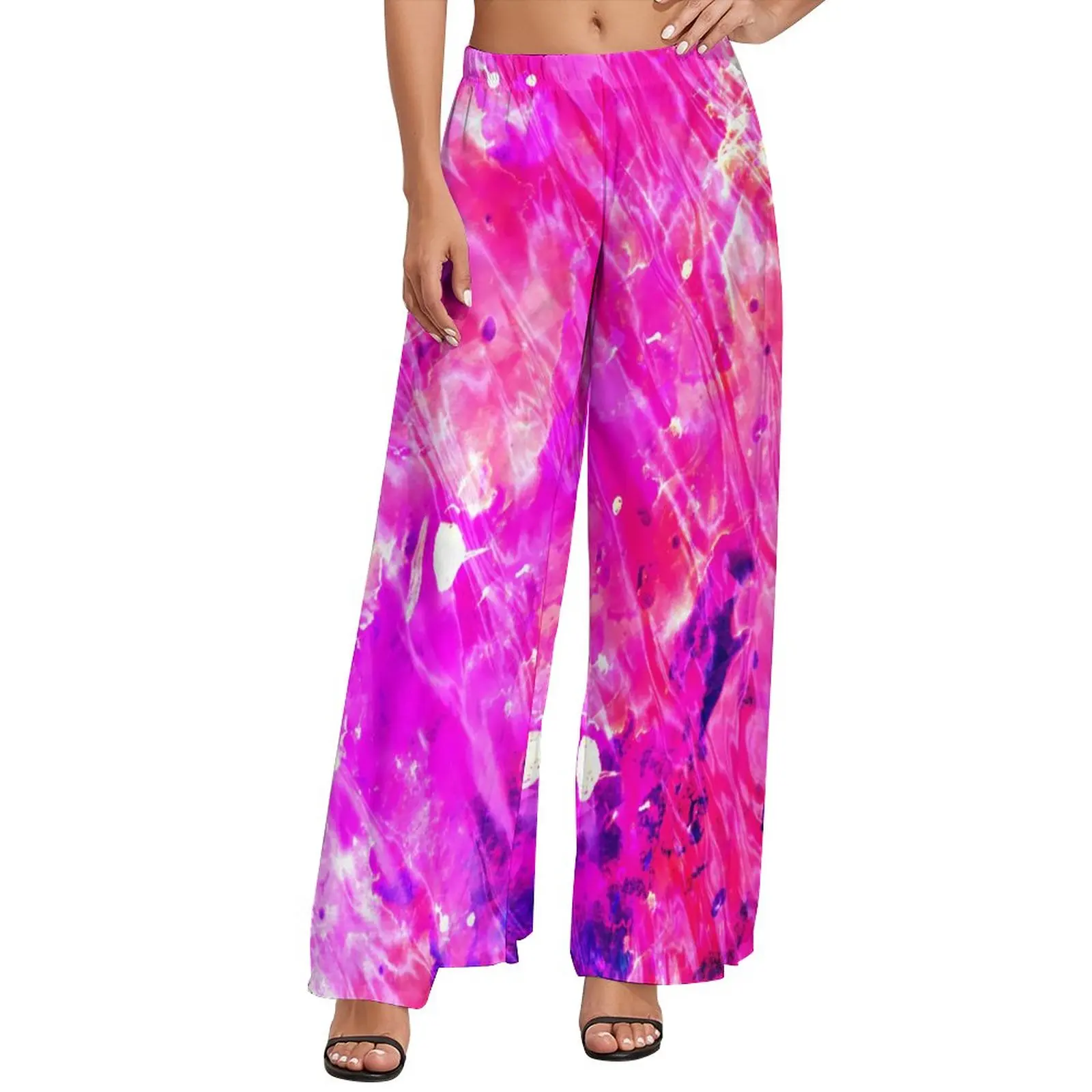 

Брюки неоновые с принтом Галактики, прямые широкие брюки с разноцветными абстрактными изображениями, с эластичным поясом, элегантные Штаны 4XL, 5XL, 6XL