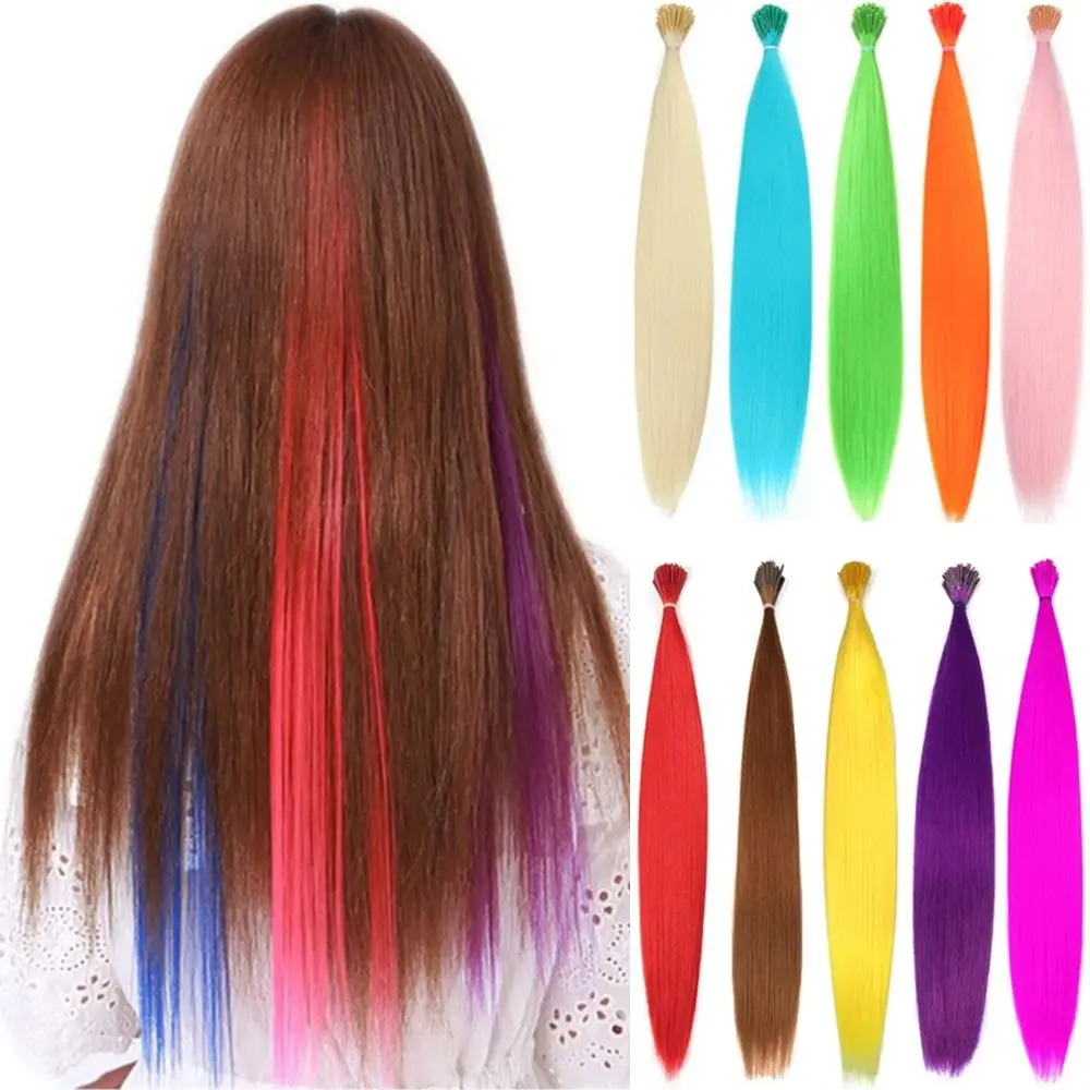 

16Inch Colorful Stands of Hairpieces No Clips Hair Accessories Synthetic Hair I-tip Hairpiece Hair Extensions Fake Hair Pieces