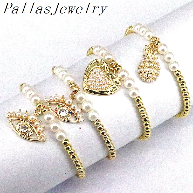 

6 шт., браслет с круглыми бусинами золотого цвета, с жемчугом