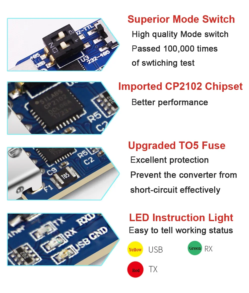 Фото Многофункциональный USB-UART преобразователь WitMotion 6-в-1 (USB-TTL/RS485/232, TTL-RS232/485, 232-485) с чипом CH340/CP2102 №5