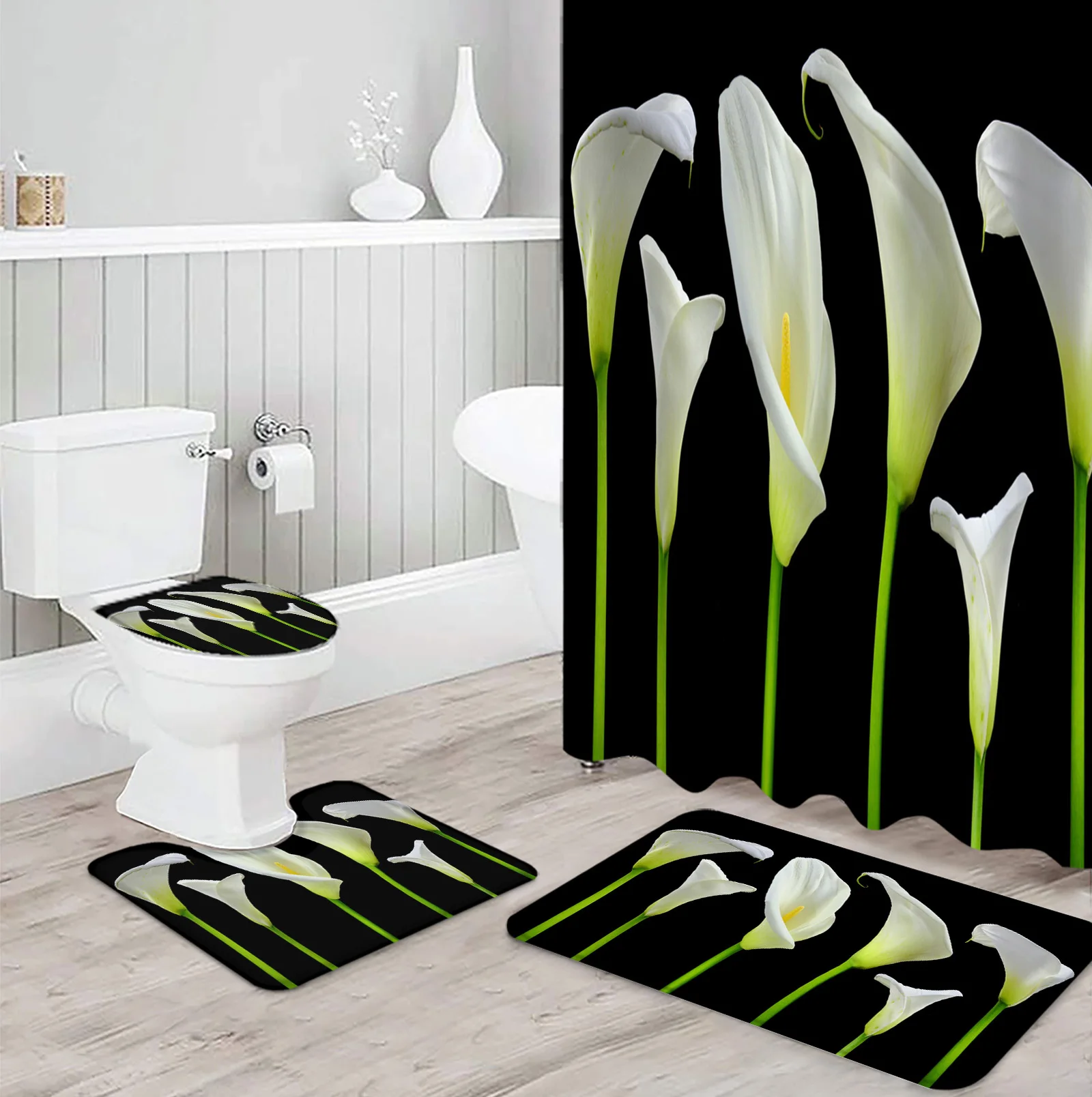 

Набор занавесок для душа с принтом цветов лилии, белый коврик для туалета, коврик для ванной комнаты, бытовой