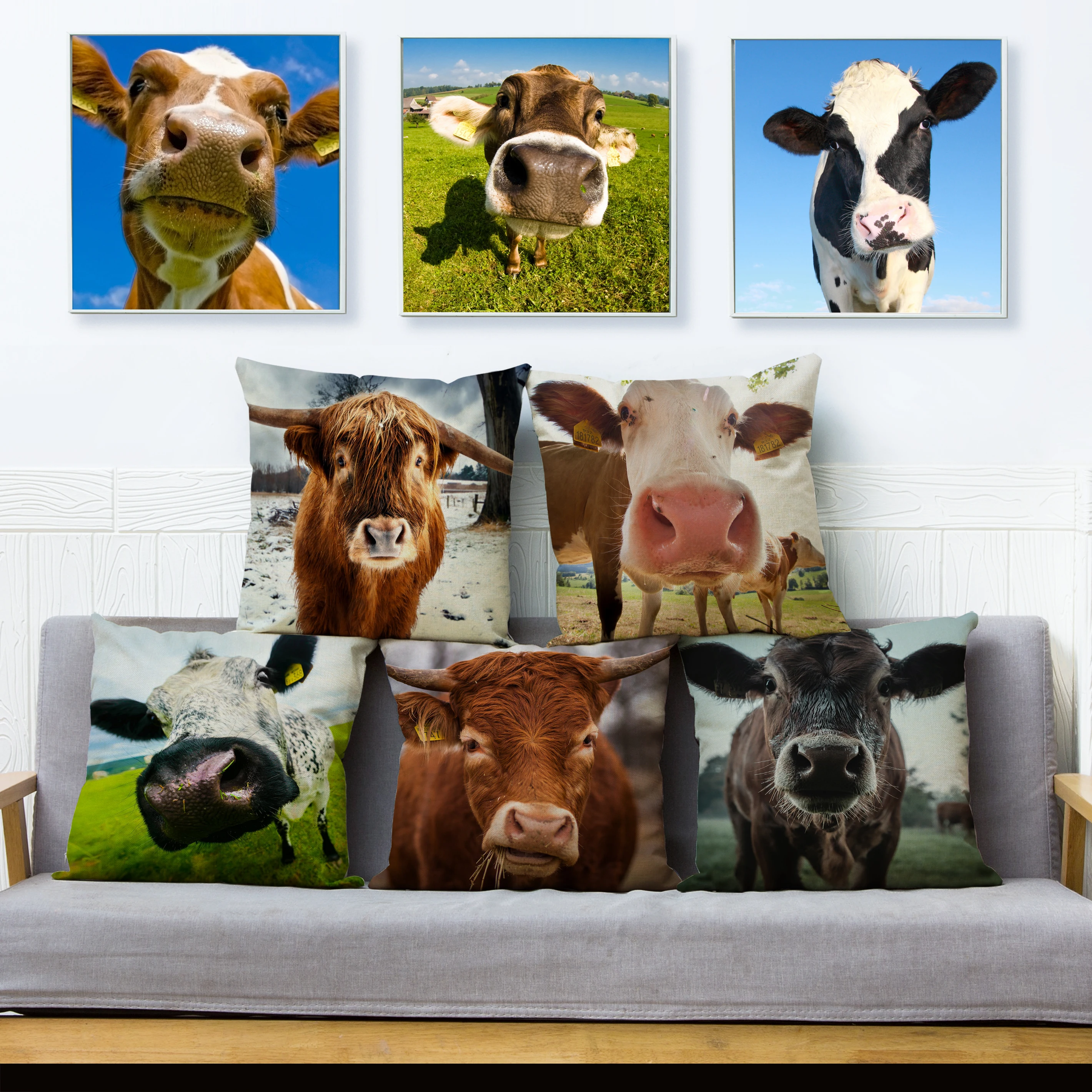 Cute Funny Cow And Bull Double Sided Print Cushion Cover 2 Sizes Sofa Square Pillows Cases Home Decor Throw Pillowcase 45X45cm