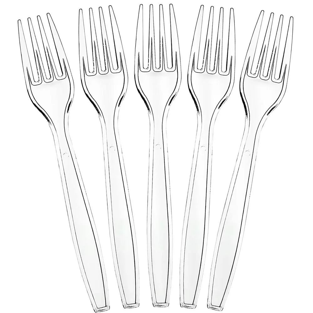 

100Pcs Clear Transparent Cutlery Disposable Forks For Party BBQ Sticks Home Dining Food Cake Fruit Fork Disposable Tableware