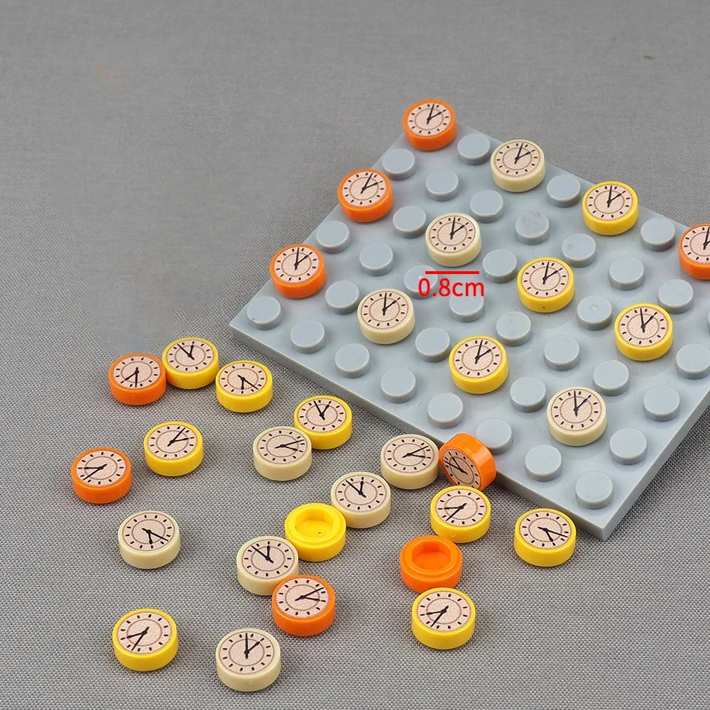 Фото Набор строительных блоков MOC 10 шт. круглых 1x1 с циферблатом часов цвета тан (98138pb259) с принтованным узором, кирпичики-плитки 98138, игрушки для мальчиков, подарки для детей №2