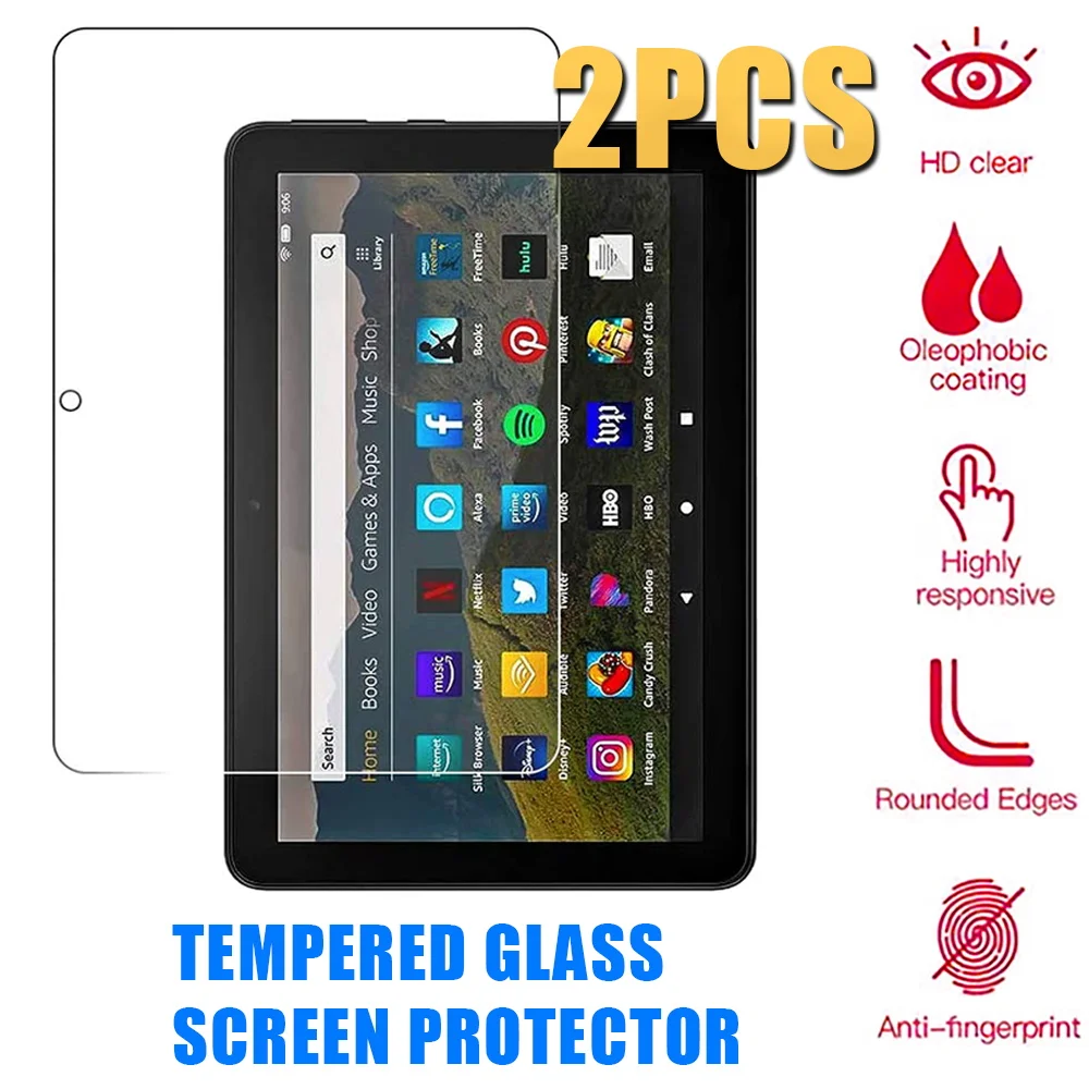 

2PCS 9H HD Tempered Glass Screen Protector for Amazon Fire HD 8 Plus 10th Gen 2020 Protective Film Anti-Scratch Film