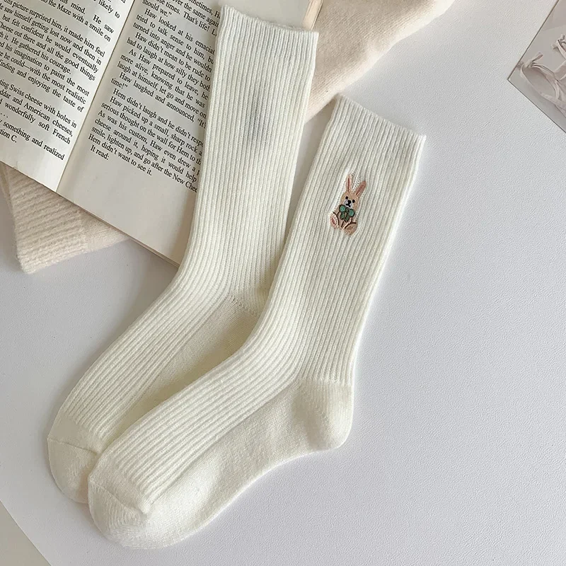 Macarone вышитые шерстяные носки Женские однотонные повседневные хлопковые с