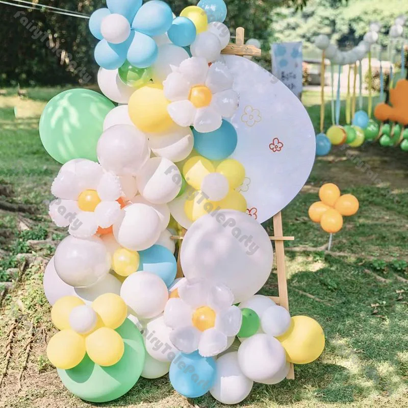 

75pcs Daisy Flower Balloon Garland Rainbow Color Mint Light Blue Green Yellow Balloon Arch Baby Shower Wedding Birthday Decor