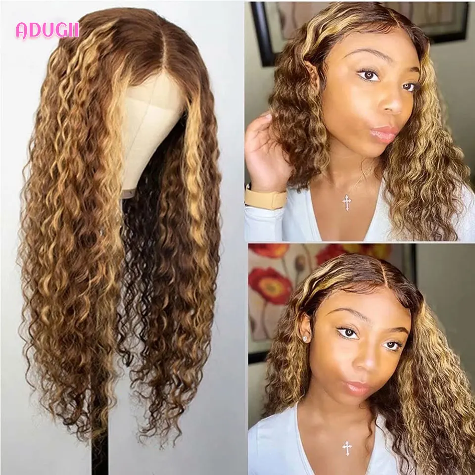 

Highlight Ombre Deep Wave Lace Front Wig Brazilian Curly Hair Human Hair Wigs For Women P4/27 Colored Transparent Lace Wig