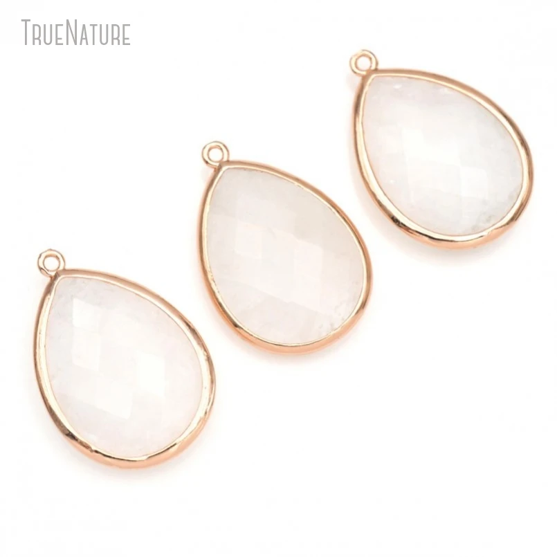 

10Pcs Wholesale Rose Gold Color White Jades Setting Edge Drop Shape Teardrop Jewelry Pendant PM44178