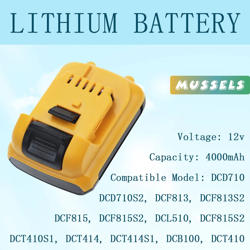 

4000mAh Replacement DeWalt DCB120 Li-Ion Battery 12V Battery DCB123 DCB125 DCB124 DCB122 DCD710 Power Tool Battery