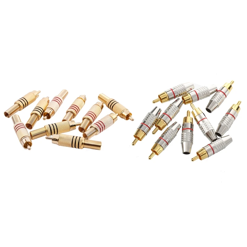

Hot-10Pcs Gold Tone Male RCA Plug Audio Connector Metal Spring Adapter & 10 Pcs Adapter Audio Coaxial Cable Connector RCA Plug S