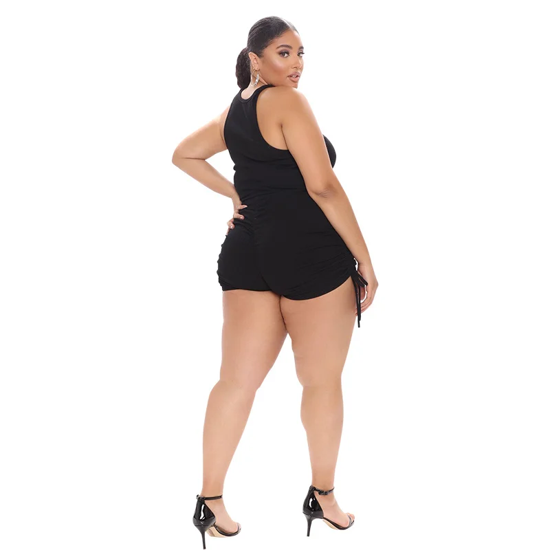 Plus Size S-5xl Printing Summer Women Sport Suit Shirring High Waist Two Pieces Shorts Set Sleeveless Crop Top 3xl 4xl 5xl 6xl