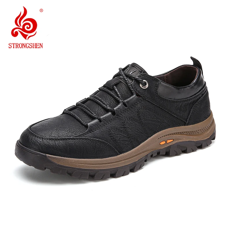 STRONGSHEN Men Leather Hiking Shoes Winter Warm Comfortable Sneakers