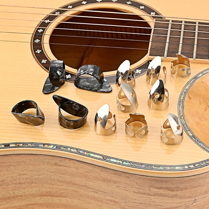 

12 Pieces Guitar Finger Picks Set Include 8 Metal Finger Picks 4 ABS Thumb Picks Adjustable Bass Finger Picks for Guitar