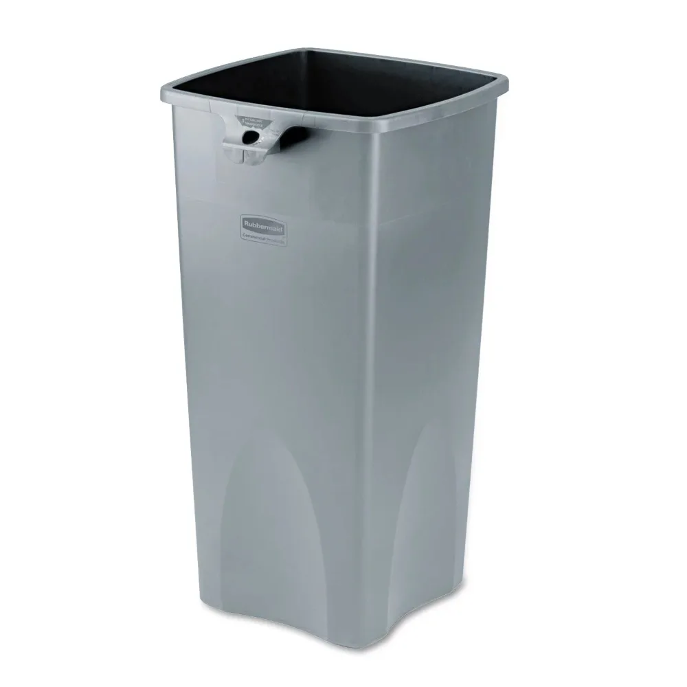 

Rubbermaid Untouchable Square Waste Receptacle, Plastic, 23 Gal, Gray