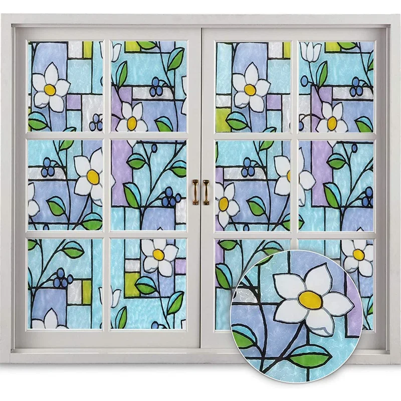 

Privacy Window Film Stained Glass Non Adhesive Anti UV Window Film Vinyl Static Cling Home Decorative Window Stickers for Home