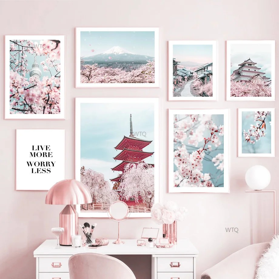 

Mount Fuji Sakura Japan Style Sky Wall Art Canvas Painting Nordic Posters And Prints Wall Pictures For Living Room Spring Decor